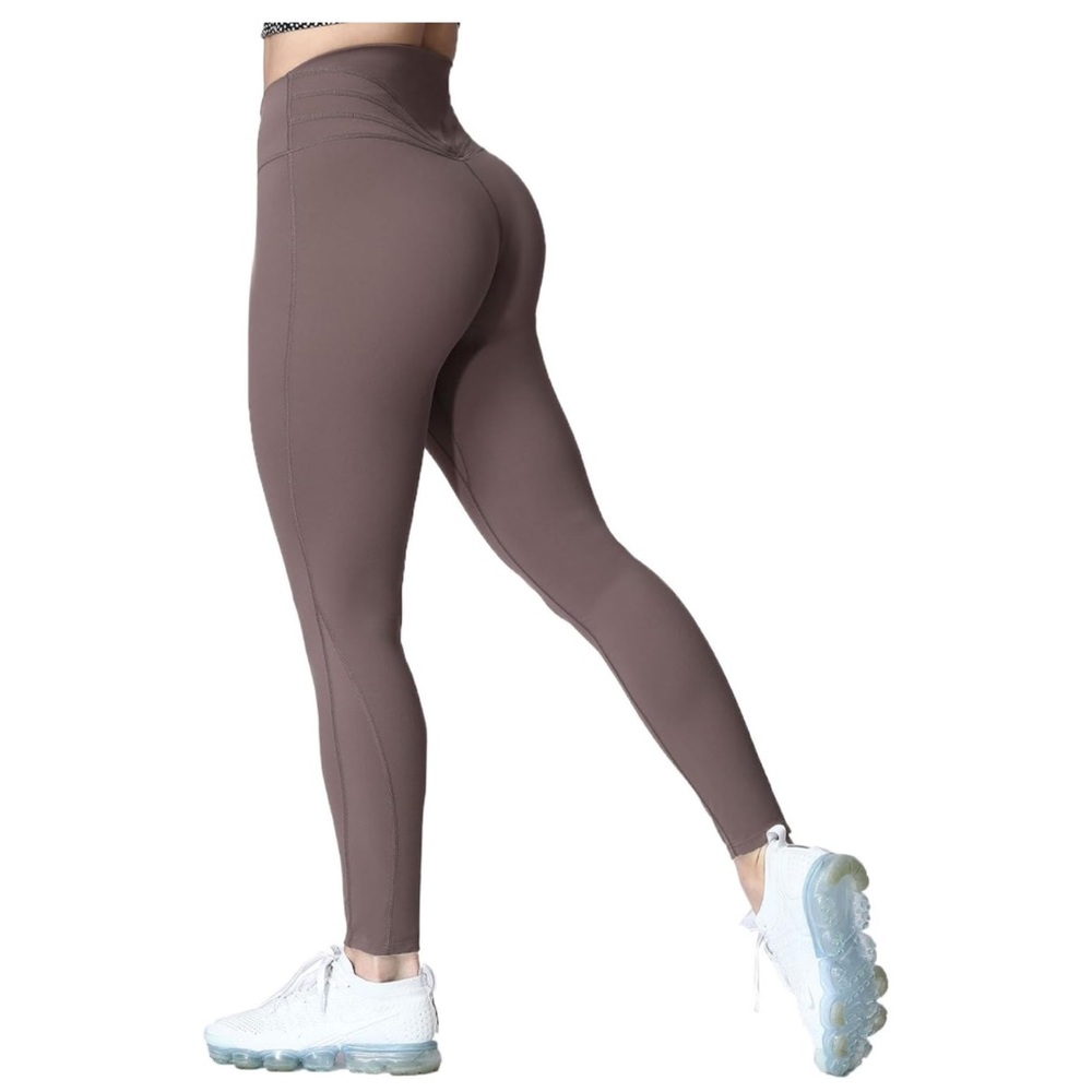 EUC M Aoxjox Trinity High Waisted Yoga Pants Compression Leggings coffee